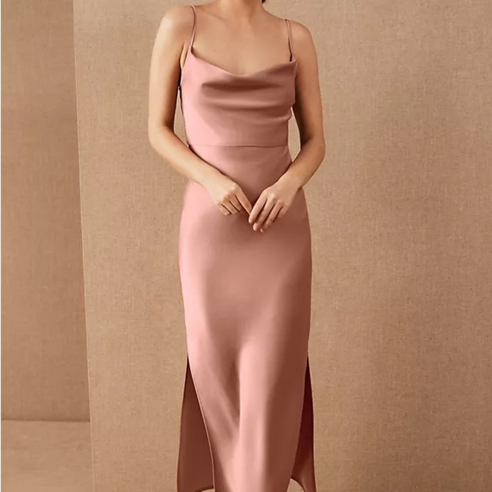 BHLDN by Anthropologie Cali Cowl Neck Satin MIDI Dress - size Lrg